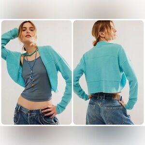Free People Blue Cropped Sweater